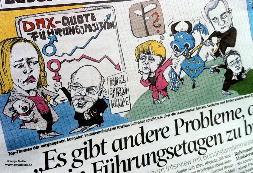 Frauenquote, Zetsche, Eurorettung, Illustration Anja Nolte, Berlin