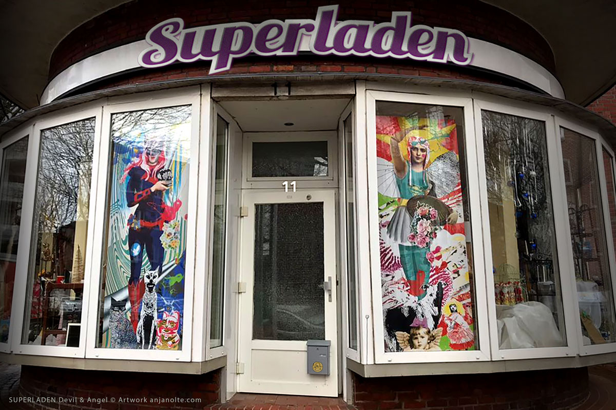 Foto Superladen mit Artwork im Schaufenster Illustration Anja Nolte