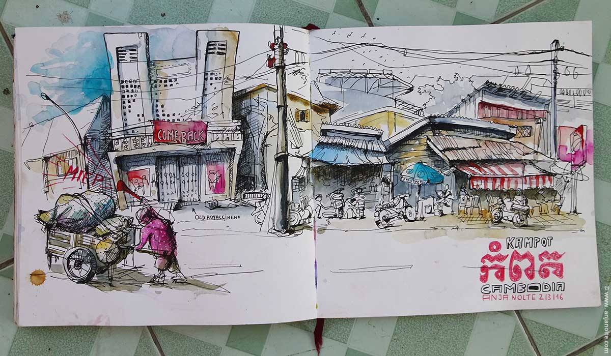 Skizzenbuch Sketching Kampot Campodia