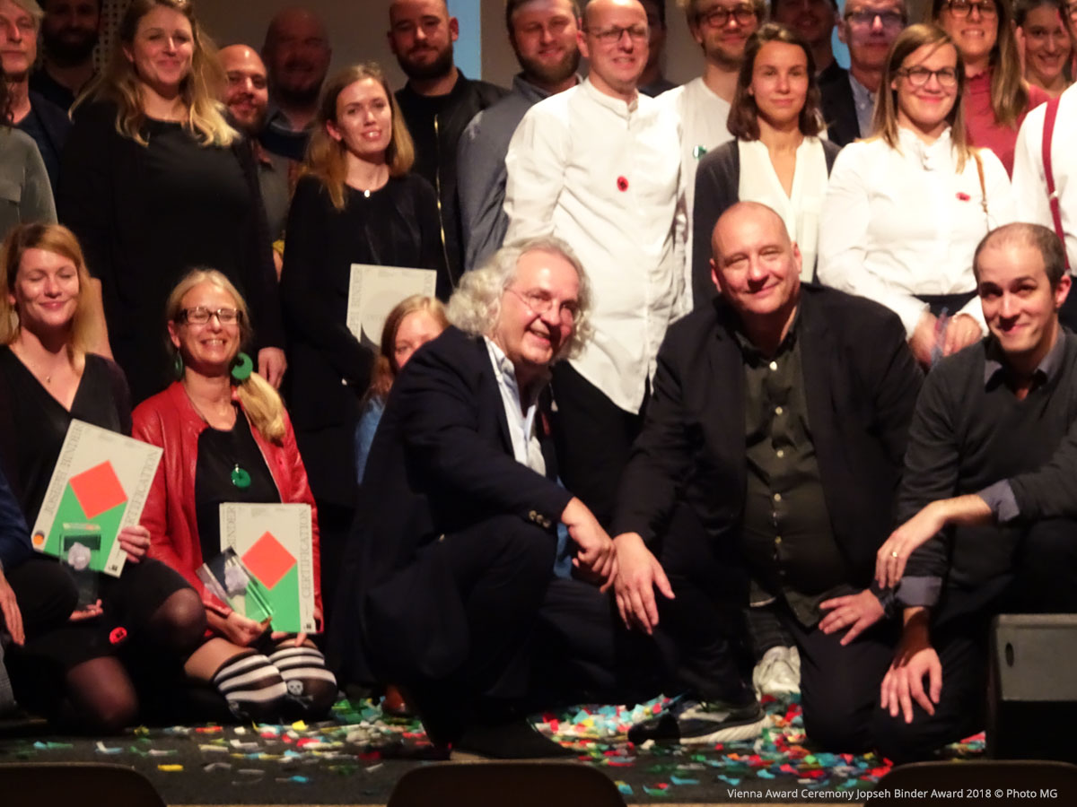 Award Ceremony designforum Wien - Anja Nolte (me) in red, happily caryying the Jospeh Binder Award SILVER trophy!